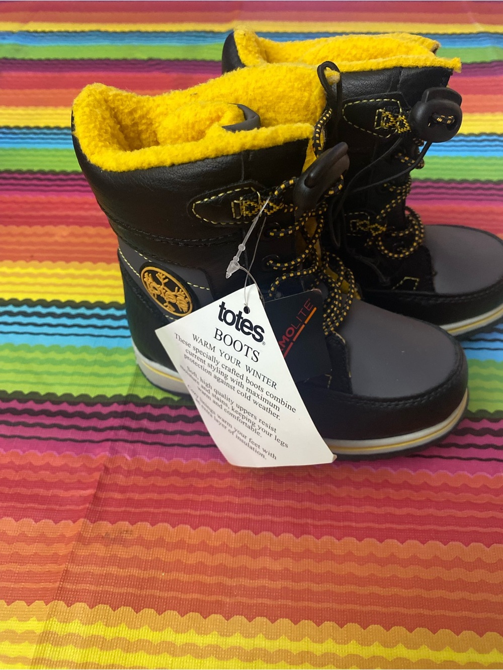 Totes Black and Yellow Fuzzy winter boots